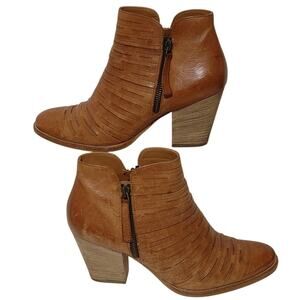 Paul Green Malibu Sliced Zip Bootie Heeled Boots Leather Nubuck Camel Size 6